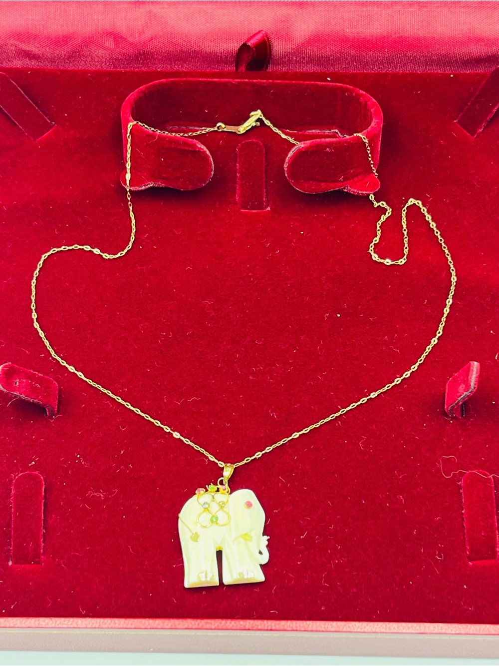 Vintage Emerald, Sapphire & Ruby Elephant Pendant 14K Gold Necklace